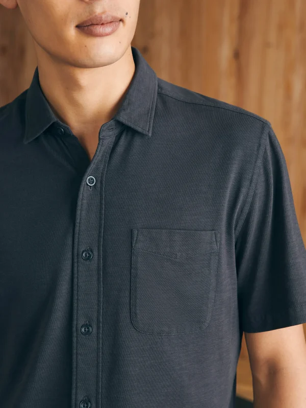 Short-Sleeve Sunwashed Knit Shirt (Single Pocket) - Washed Black