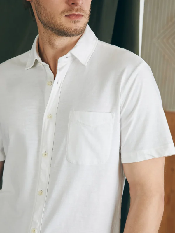 Short-Sleeve Sunwashed Knit Shirt (Single Pocket) (Tall) - White