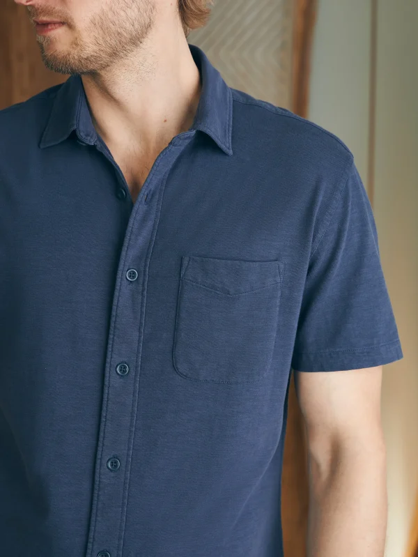 Short-Sleeve Sunwashed Knit Shirt (Single Pocket) - Dune Navy