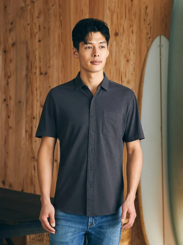 Short-Sleeve Sunwashed Knit Shirt (Single Pocket) - Washed Black