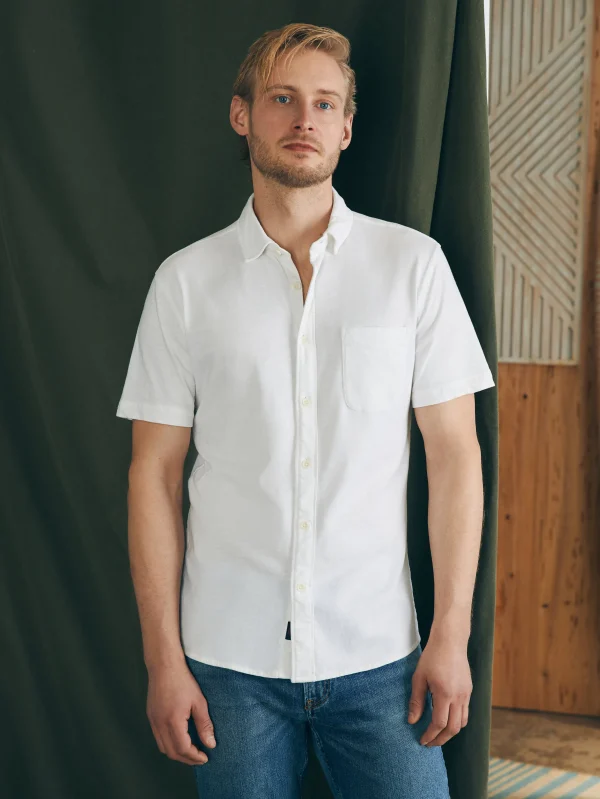 Short-Sleeve Sunwashed Knit Shirt (Single Pocket) (Tall) - White