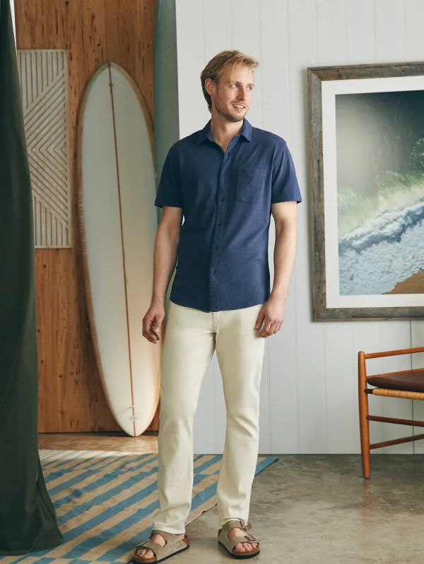 Short-Sleeve Sunwashed Knit Shirt (Single Pocket) - Dune Navy