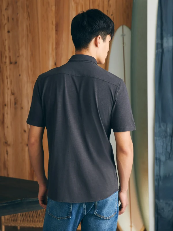 Short-Sleeve Sunwashed Knit Shirt (Single Pocket) - Washed Black