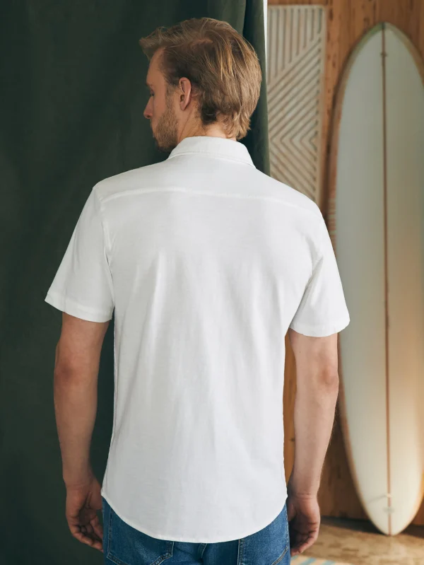 Short-Sleeve Sunwashed Knit Shirt (Single Pocket) (Tall) - White