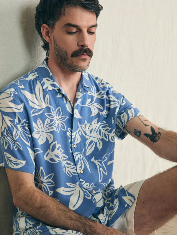 Short-Sleeve Surfrider Rayon Camp Shirt - Sky Floral