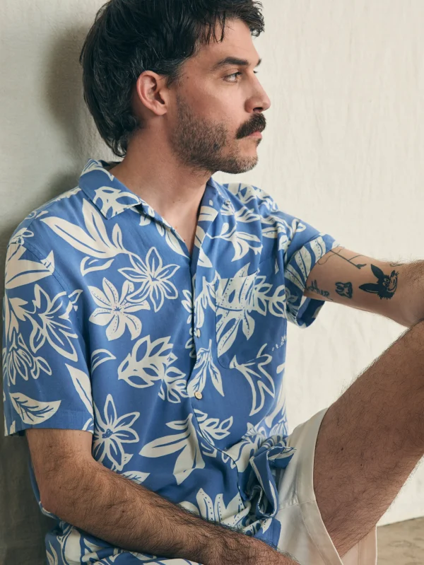 Short-Sleeve Surfrider Rayon Camp Shirt - Sky Floral