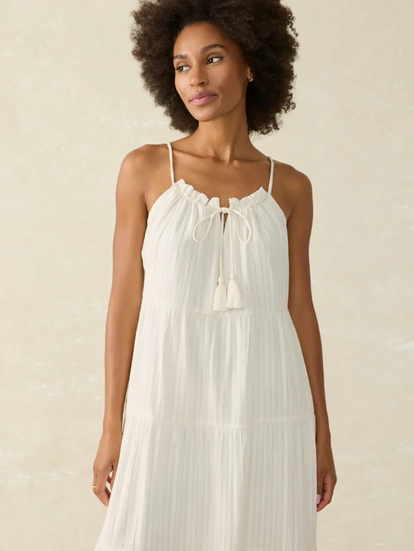 Silk Blend Sun Chaser Maxi Dress - Egret Dobby