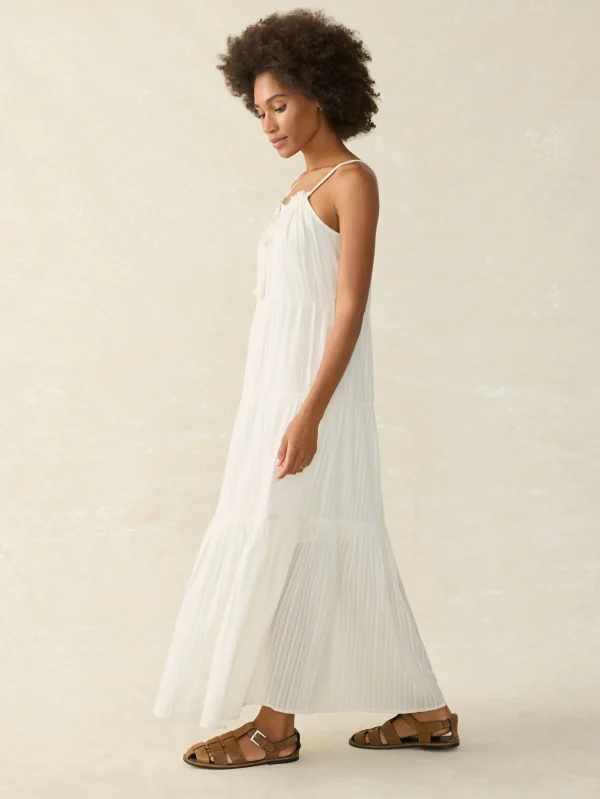 Silk Blend Sun Chaser Maxi Dress - Egret Dobby