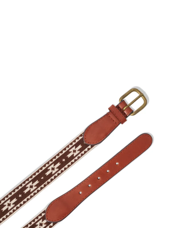 Steven Paul Judd Chahtah Embroidered Belt - Cocoa Cream Motif