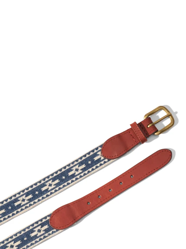 Steven Paul Judd Chahtah Embroidered Belt - Navy Cream Motif