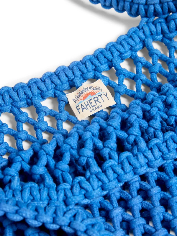 Sunwashed Macrame Tote - Strong Blue