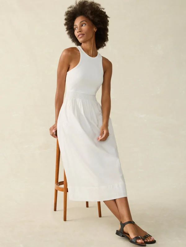 Tropical Cotton Ribbed Tank Dress - Bright White