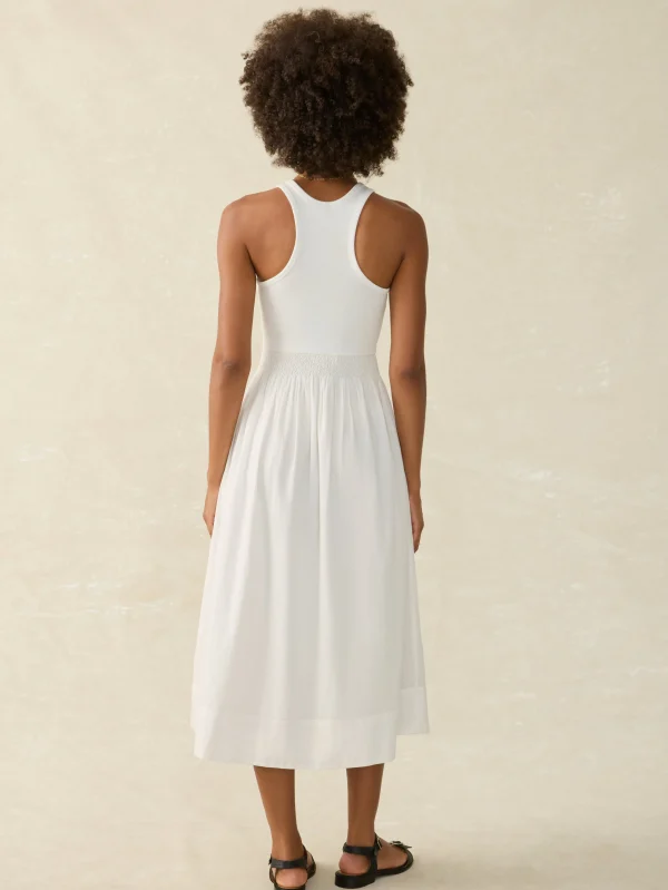 Tropical Cotton Ribbed Tank Dress - Bright White